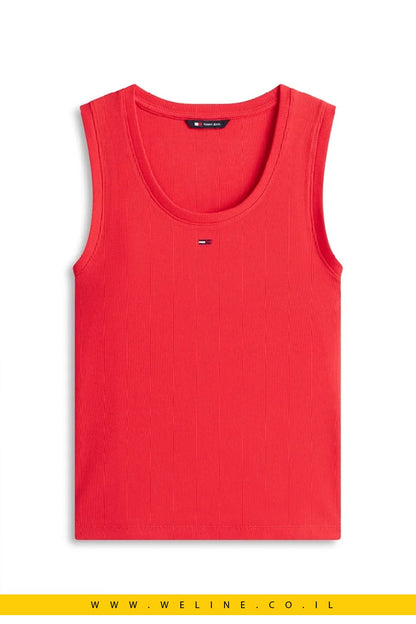 גופיית נשים TOMMY JEANS Ribbed Slim Tank Top – אדום - WELINE.CO.IL