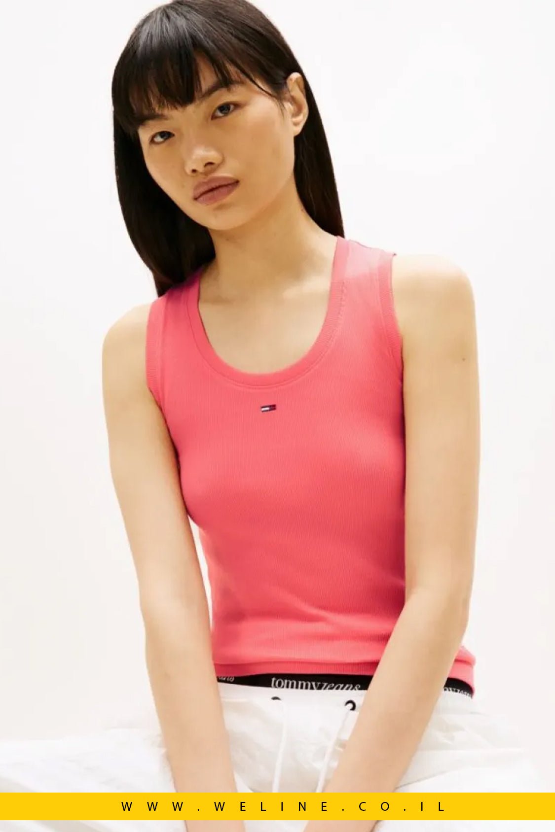 גופיית נשים Tommy Jeans Ribbed Slim Tank Top – צבע Tropical Blush - WELINE.CO.IL