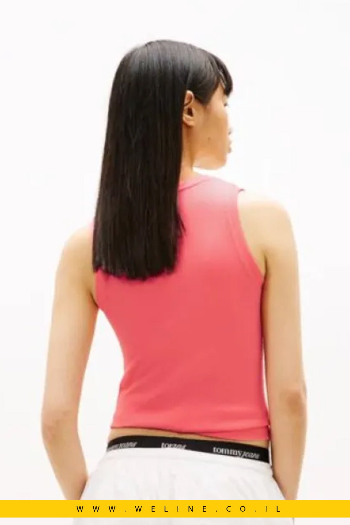 גופיית נשים Tommy Jeans Ribbed Slim Tank Top – צבע Tropical Blush - WELINE.CO.IL