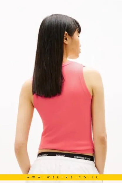 גופיית נשים Tommy Jeans Ribbed Slim Tank Top – צבע Tropical Blush - WELINE.CO.IL
