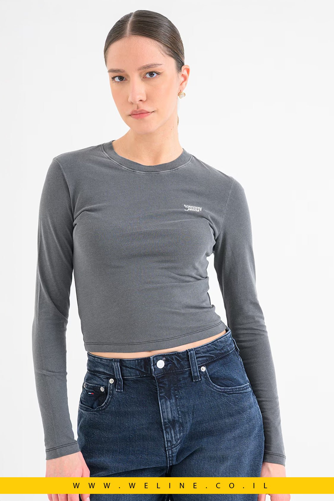 סווטשירט נשים Tommy Jeans בגזרת Slim Fit אפור כהה - WELINE.CO.IL