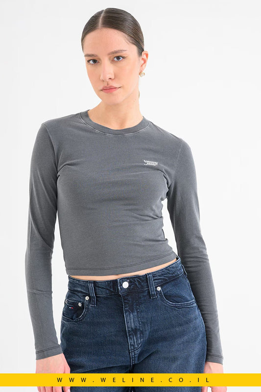 סווטשירט נשים Tommy Jeans בגזרת Slim Fit אפור כהה - WELINE.CO.IL