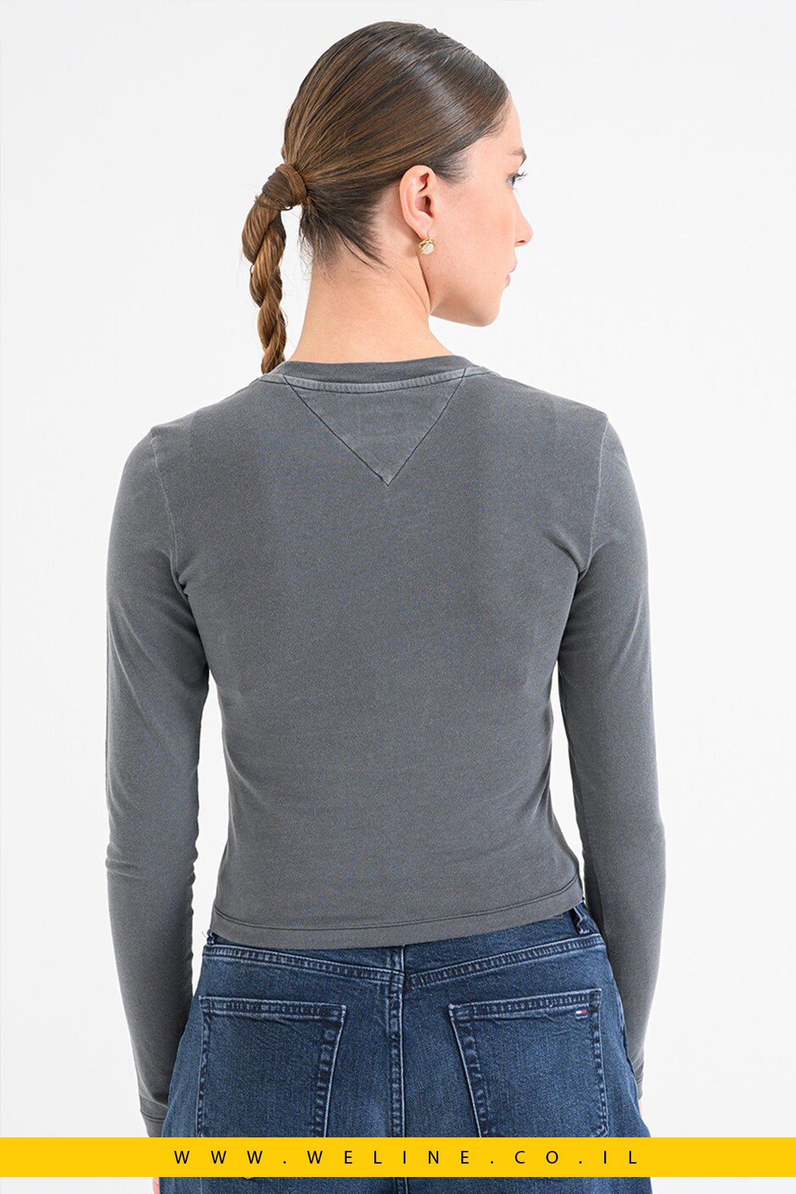 סווטשירט נשים Tommy Jeans בגזרת Slim Fit אפור כהה - WELINE.CO.IL