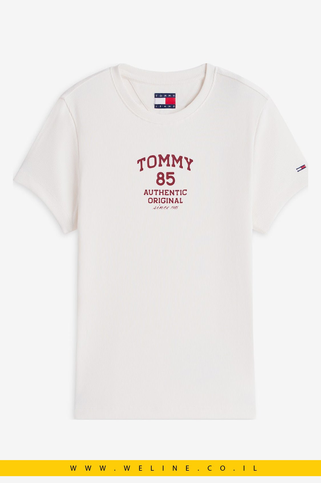 טי - שירט נשים Tommy Jeans Slim Fit – צבע לבן שבור (Off White) - WELINE.CO.IL