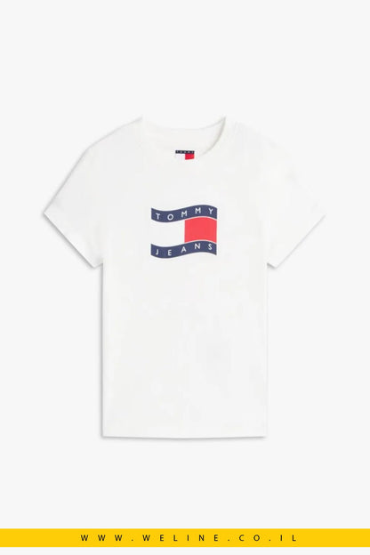 חולצת טי נשים Tommy Jeans Slim עם Wavy Flag – צבע לבן - WELINE.CO.IL