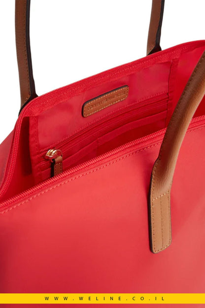 כותרת תיק Tote TH Monogram עם ידיות קונטרסט – Tommy Hilfiger | צבע אדום - WELINE.CO.IL