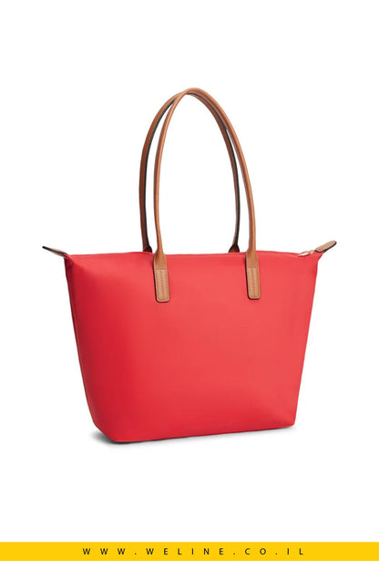 כותרת תיק Tote TH Monogram עם ידיות קונטרסט – Tommy Hilfiger | צבע אדום - WELINE.CO.IL