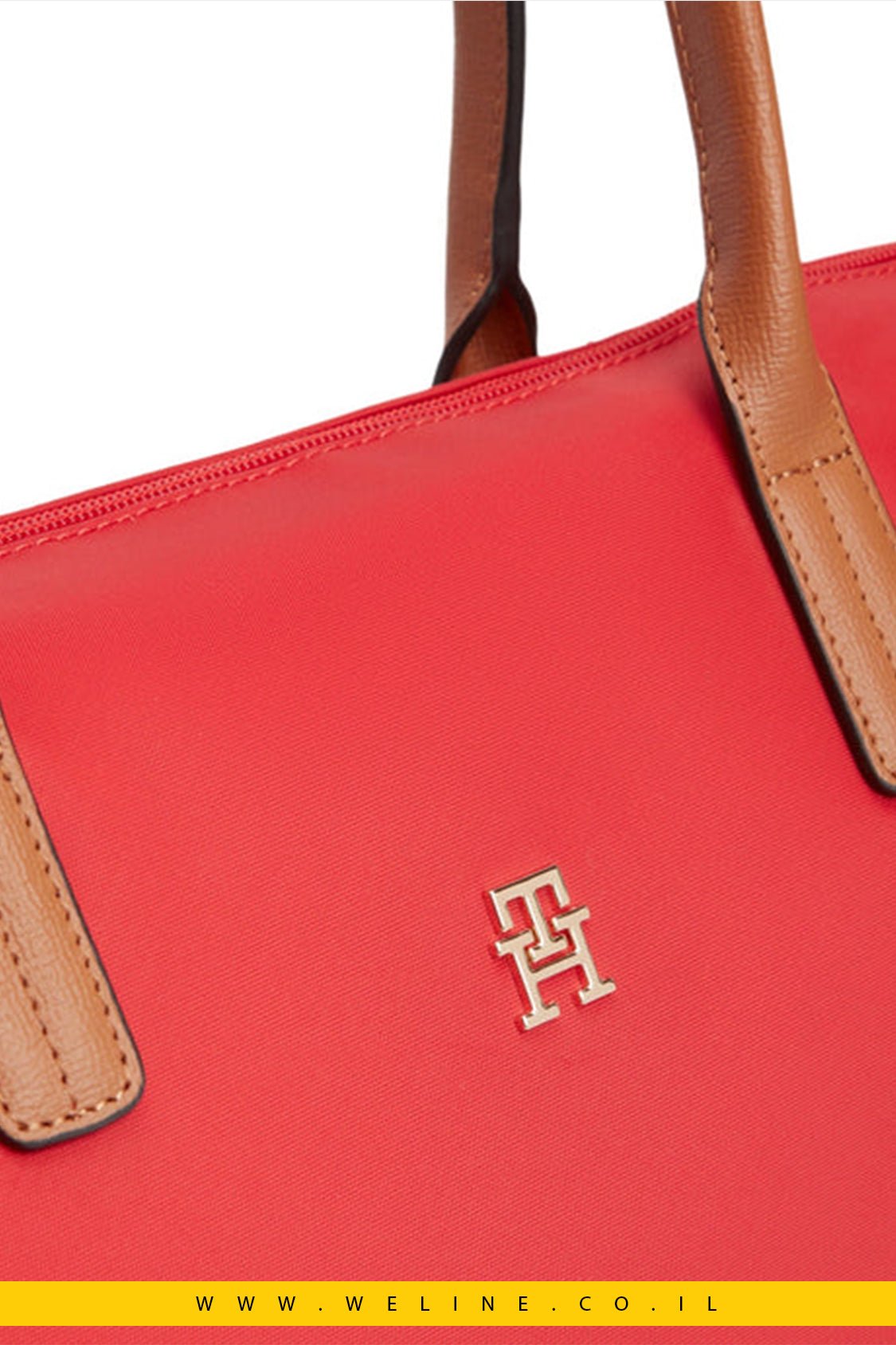 כותרת תיק Tote TH Monogram עם ידיות קונטרסט – Tommy Hilfiger | צבע אדום - WELINE.CO.IL