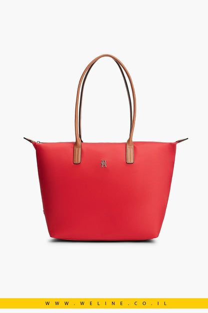 כותרת תיק Tote TH Monogram עם ידיות קונטרסט – Tommy Hilfiger | צבע אדום - WELINE.CO.IL