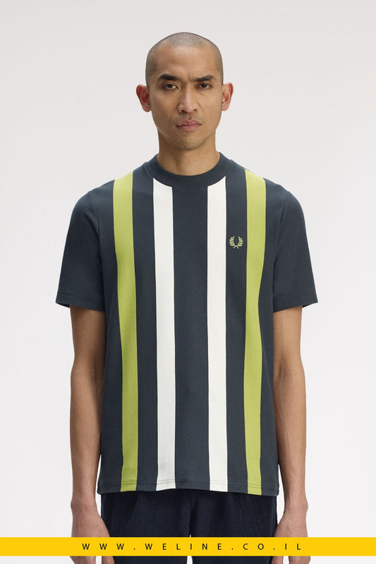 חולצת טי גברים Vertical Stripe Cotton Piqué – צבע Anchor Grey - WELINE.CO.IL