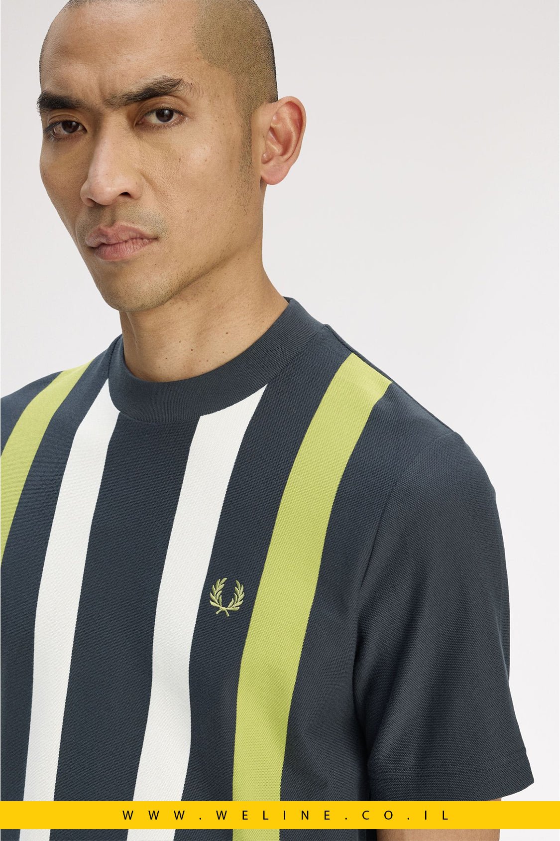 חולצת טי גברים Vertical Stripe Cotton Piqué – צבע Anchor Grey - WELINE.CO.IL