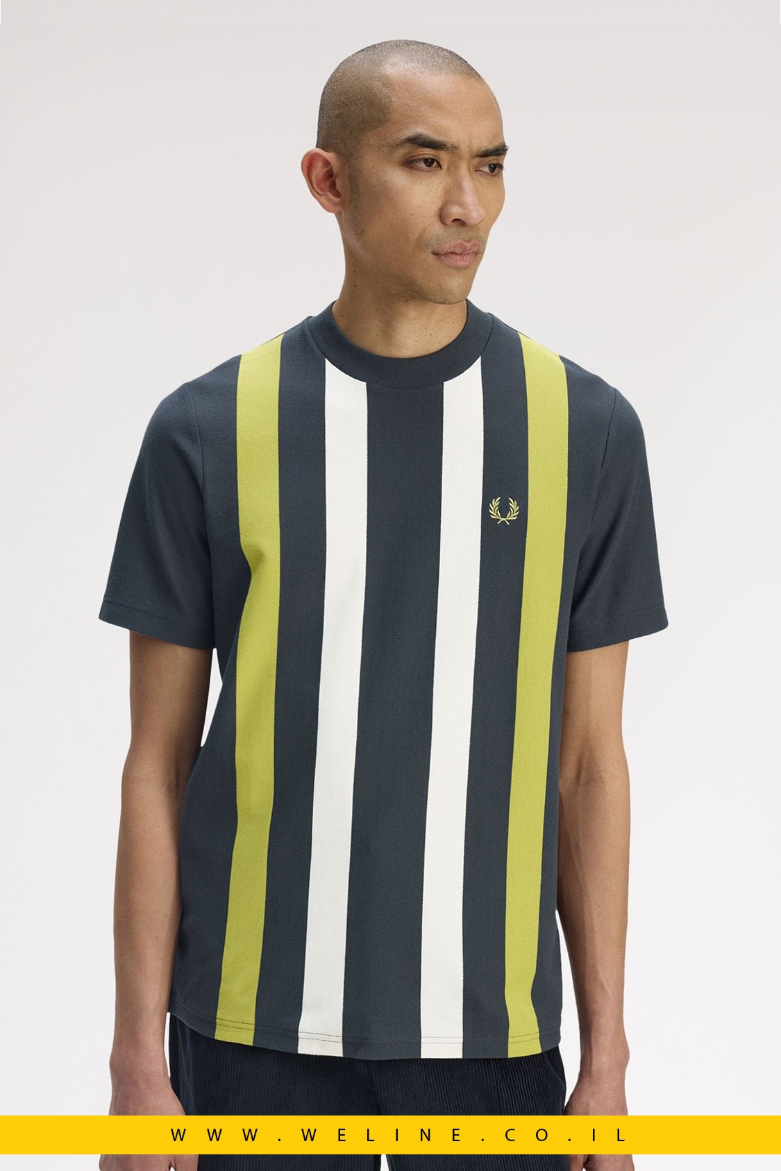 חולצת טי גברים Vertical Stripe Cotton Piqué – צבע Anchor Grey - WELINE.CO.IL